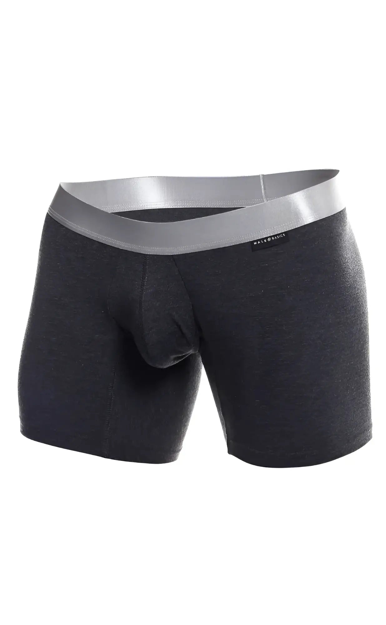 Dark gray textured malebasics boxer brief pima with silver waistband made from soft pima cotton for comfort