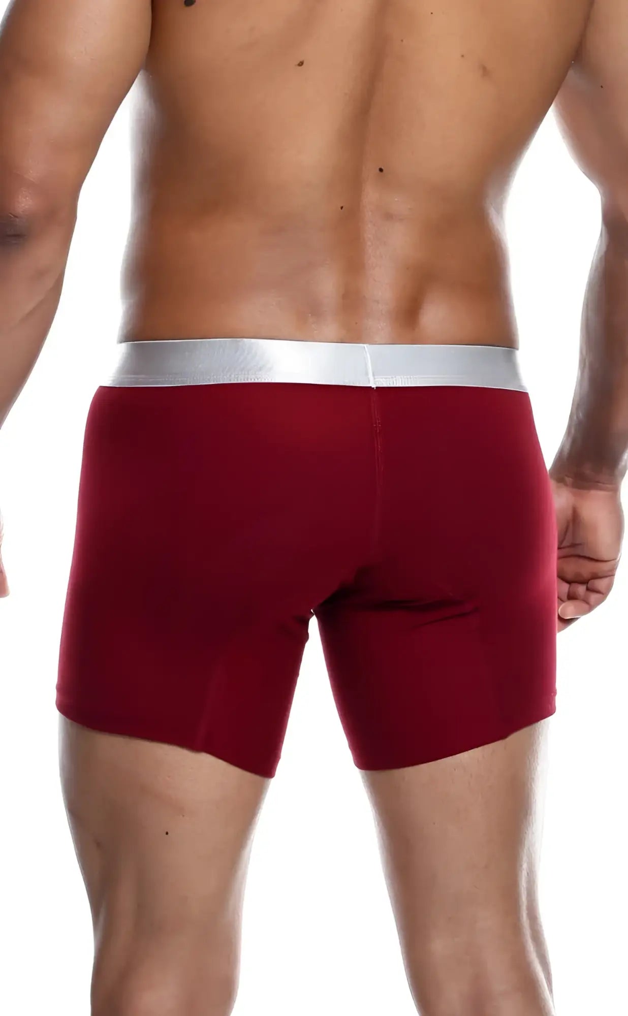 Red male basics boxer briefs made of pima cotton with a silver waistband for comfortable everyday wear