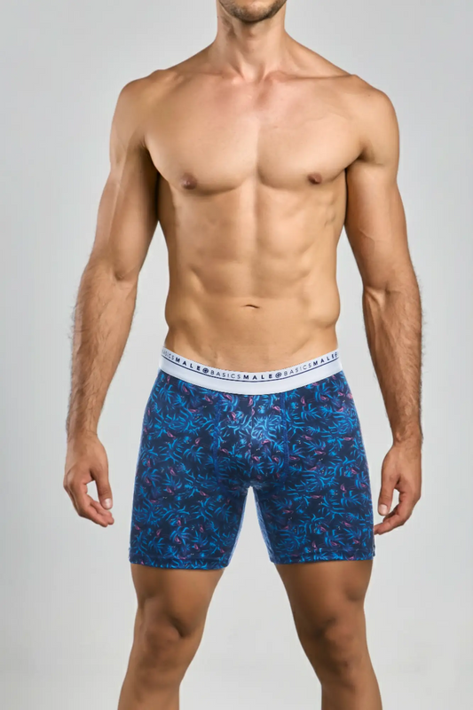 Blue patterned malebasics boxerbrief flamingos with white original basics male waistband for comfortable daily wear