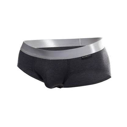 Black men’s briefs with a shiny silver waistband made from pima cotton by male and black in the MaleBasics Brief Pima line