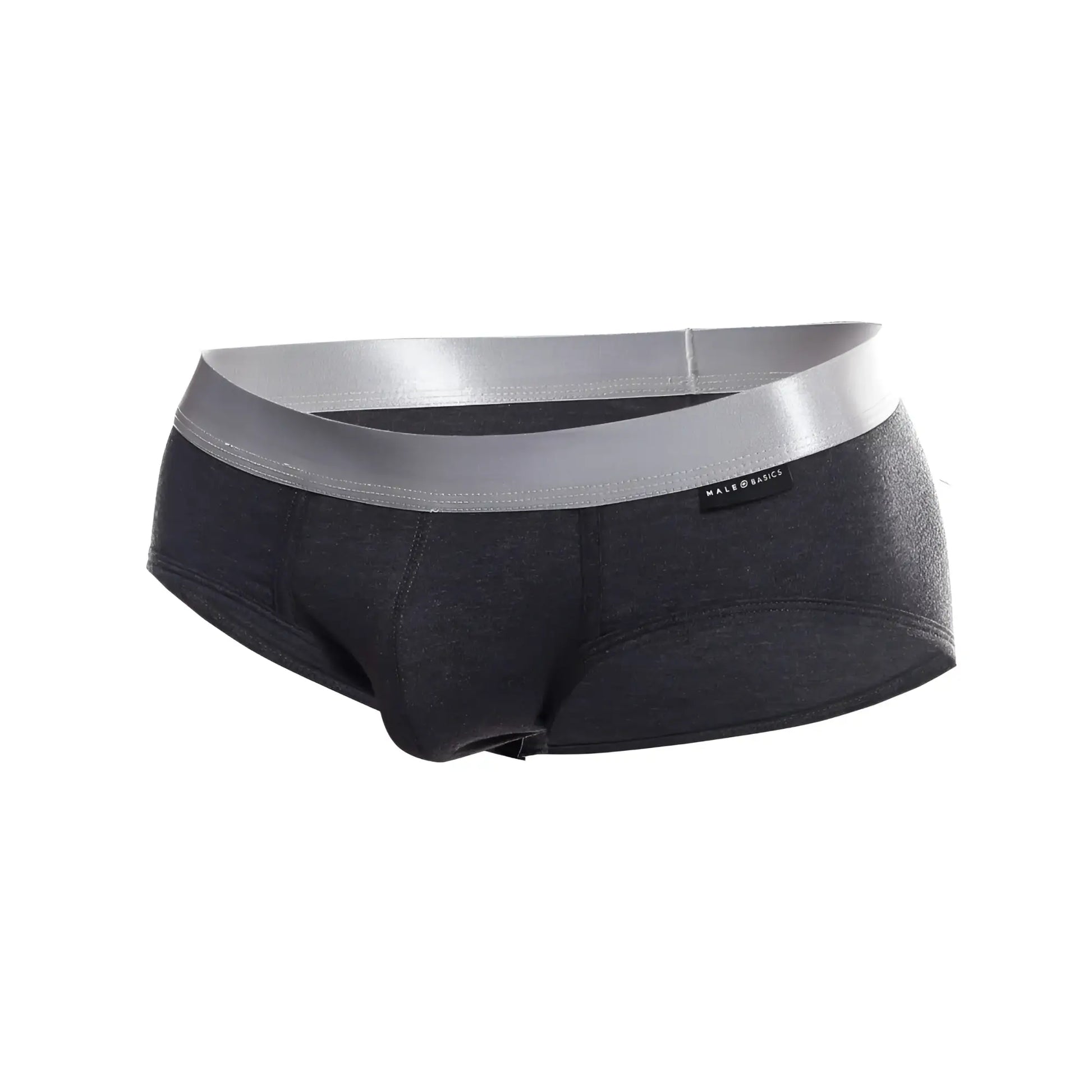 Black men’s briefs with shiny silver waistband made of pima cotton from male & black maleBasics brief pima product