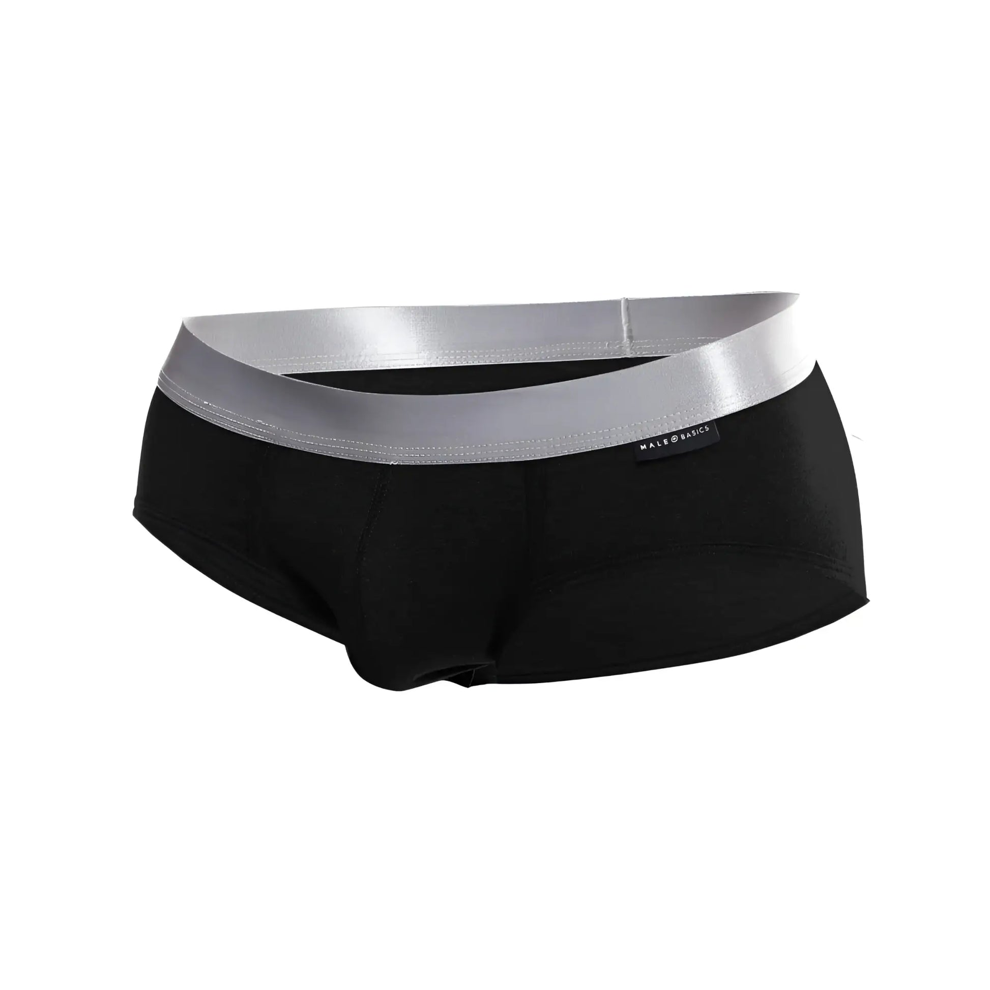 Black male basics brief pima with shiny silver waistband made from soft pima cotton for comfortable daily wear
