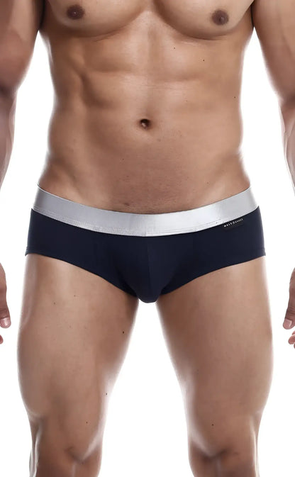 Navy blue malebasics brief pima with silver elastic waistband made from soft pima cotton for comfortable support