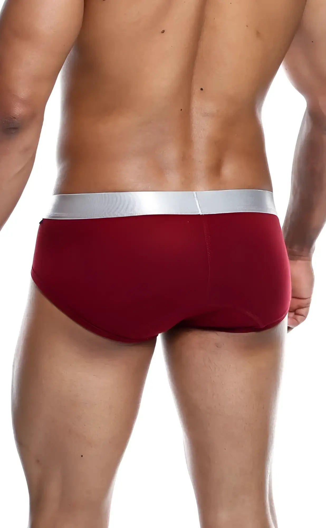 Red men’s briefs with a silver waistband made of pima cotton from malebasics for comfortable everyday wear