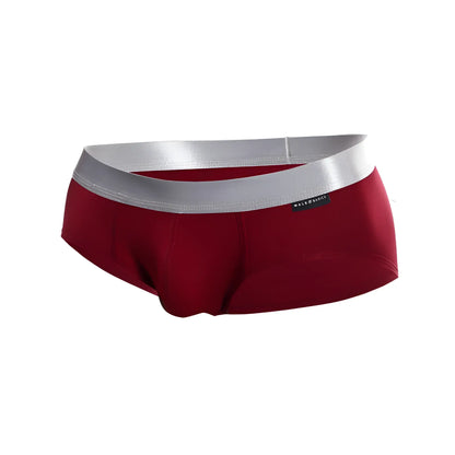 Red men’s briefs with a silver waistband made from pima cotton by male and black in the malebasics brief pima line