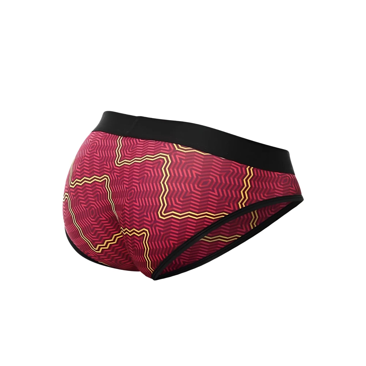 Malebasics brief sexy pouch red and gold patterned briefs with black elastic waistband for comfortable fit