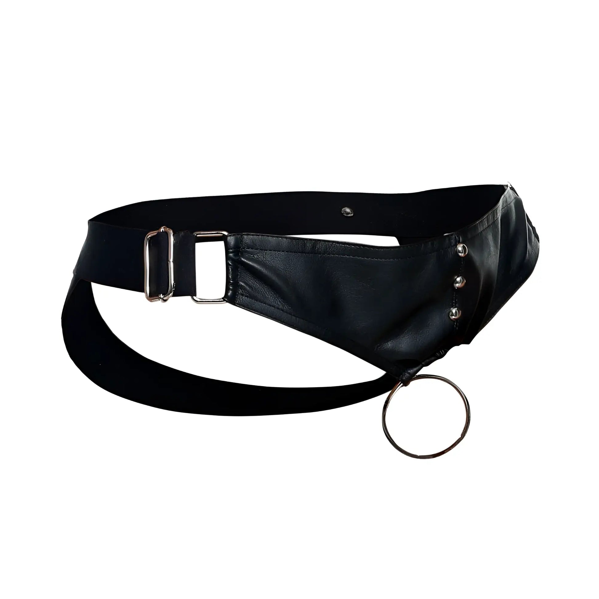 Malebasics dmbl01 dngeon black leather belt with silver buckle and ring attachment for cockring jockstrap use