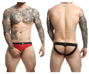 Malebasics dmbl01 dngeon cockring jockstrap in red with black accents and a sleek form-fitting athletic design