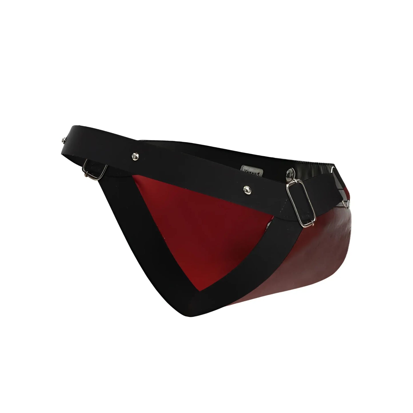Malebasics dmblo1 dngeon cockring jockstrap in red with black and red patent leather fanny pack with silver hardware