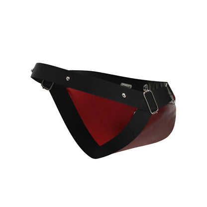 Malebasics dmblo1 dngeon cockring jockstrap in red with black and red patent leather fanny pack with silver hardware