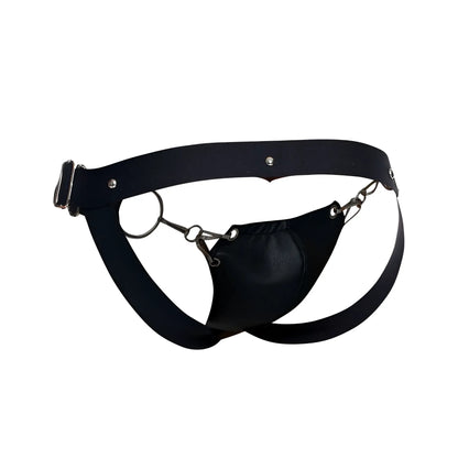 Malebasics dmblo3 dngeon black leather snap jockstrap with metal chain and buckle key features visible