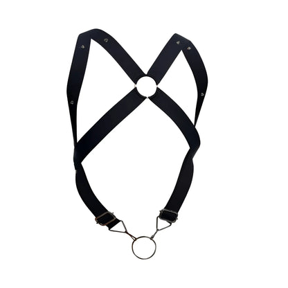 Malebasics dmblo5 dngeon crossback harness black leather with adjustable straps and central metal ring visible from back
