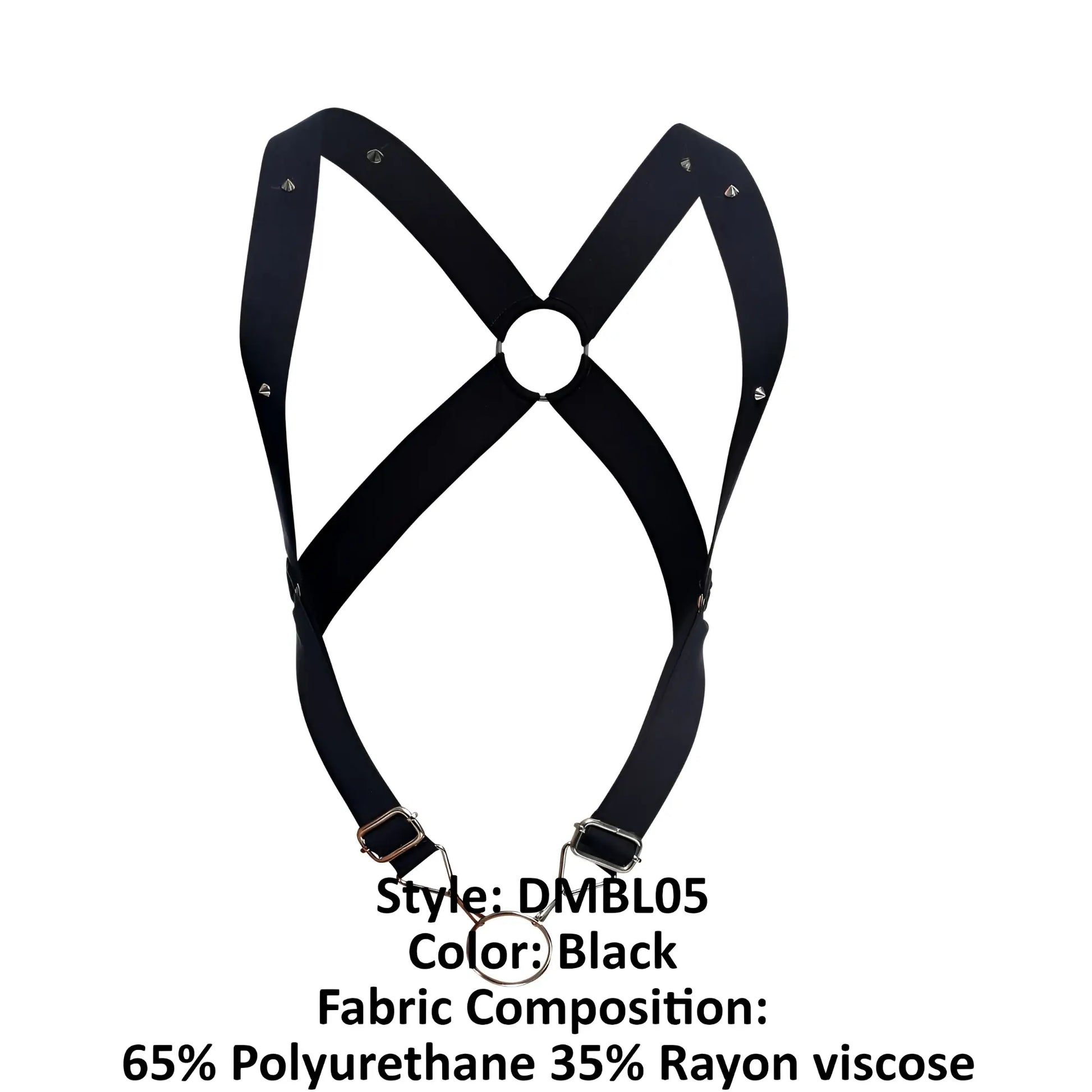 Malebasics dmbl05 dngeon black crossback harness with adjustable straps metal buckles 65 polyurethane 35 rayon viscose