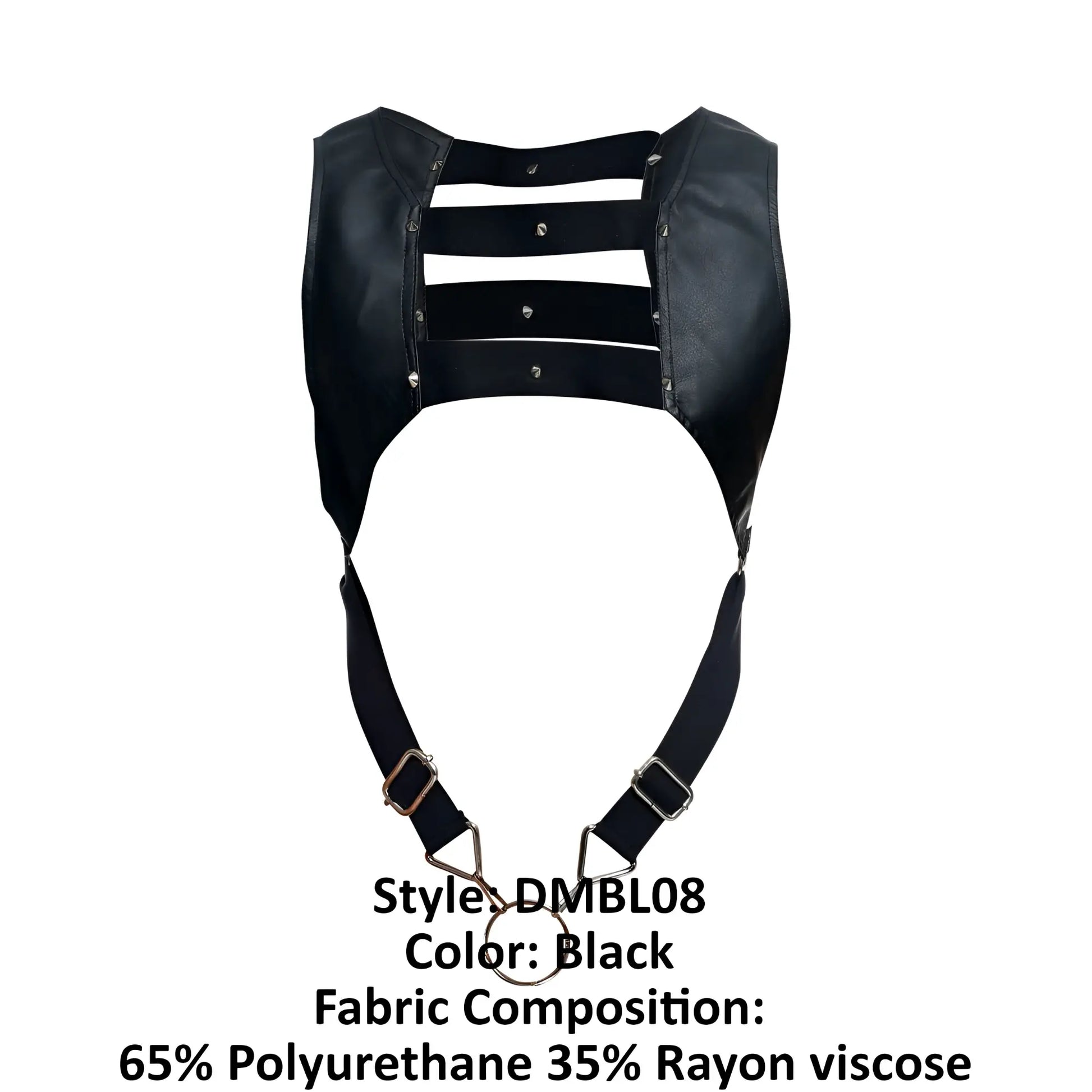 Black leather-like male basics dmblo8 dngeon croptop cockring harness with three horizontal and adjustable straps