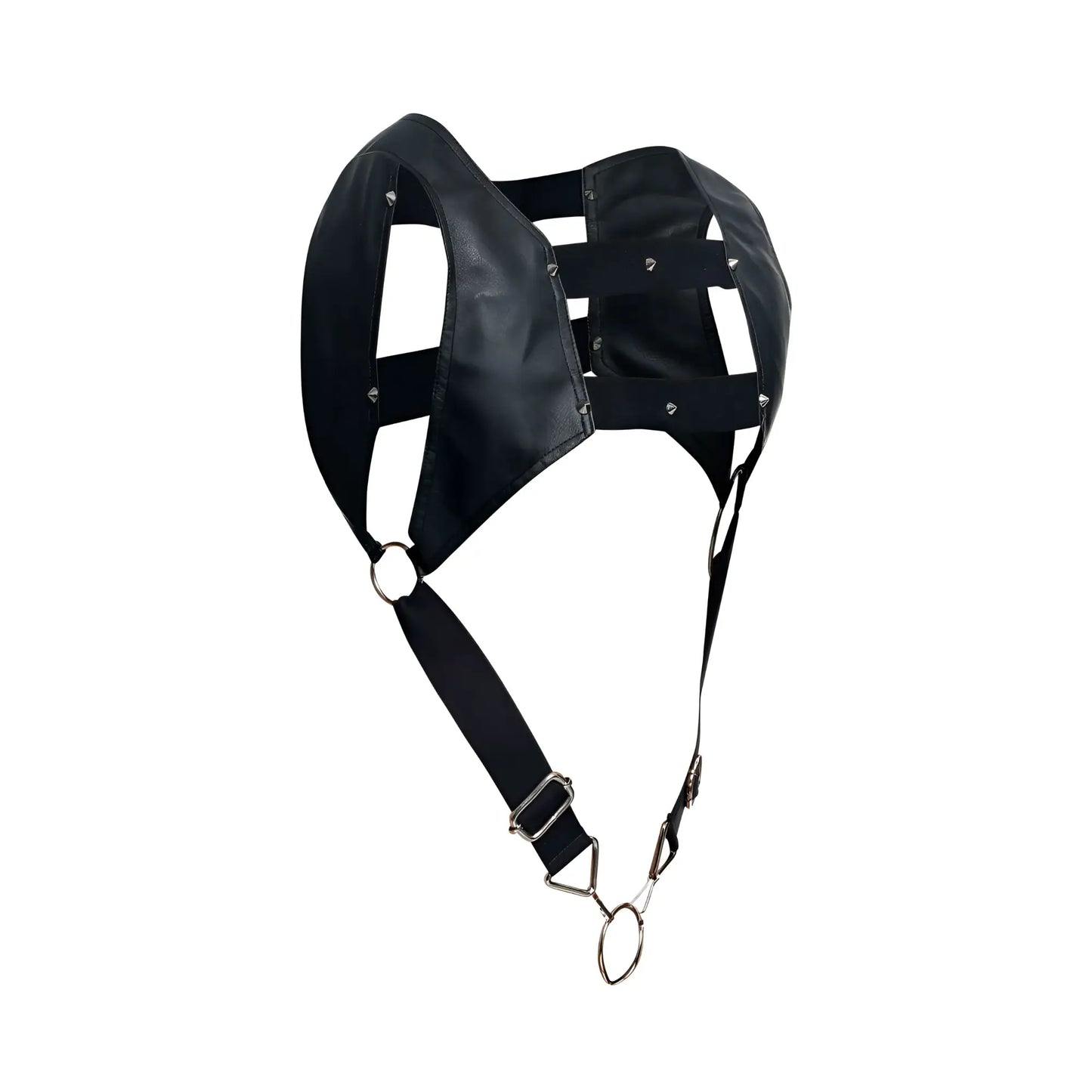 Malebasics dmbl08 dngeon croptop cockring harness in black leather with silver-toned metal rings and clasps