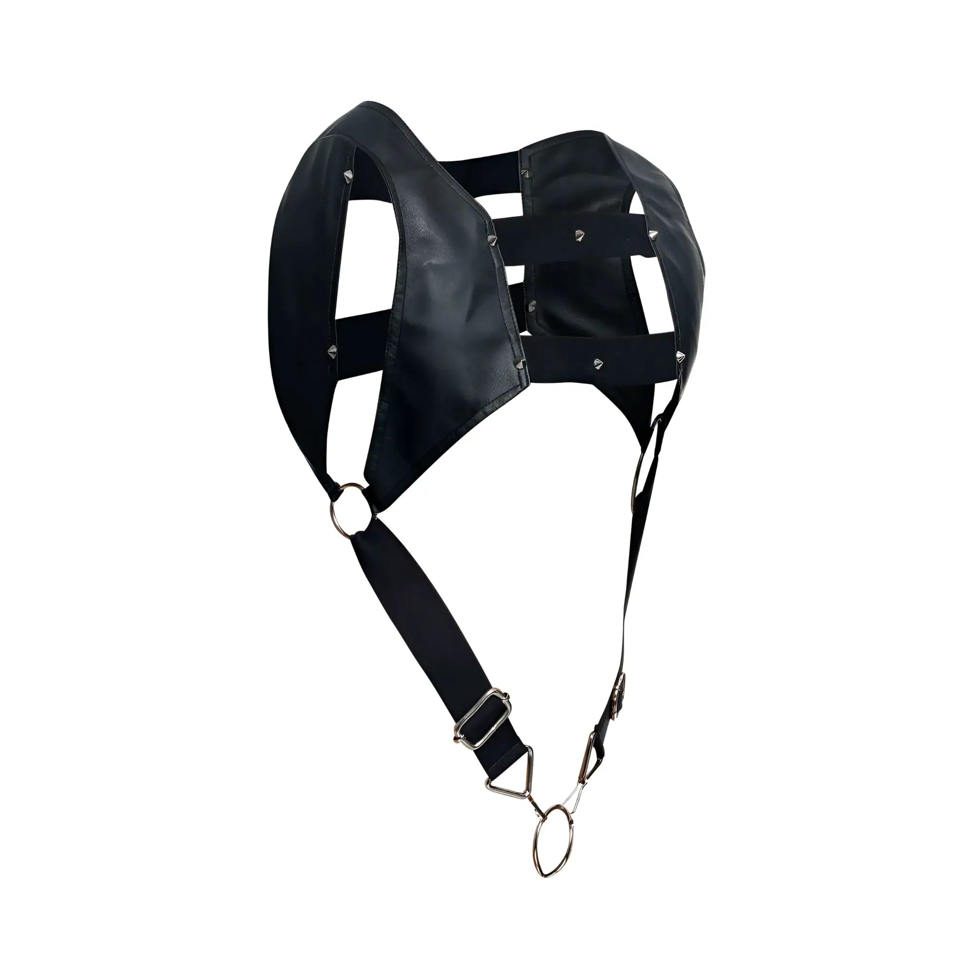 Malebasics dmbl08 dngeon croptop cockring harness in black leather with silver-toned metal rings and clasps