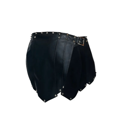 Malebasics dmblo dngeon black leather mini skirt with silver studs and metallic buckle for men