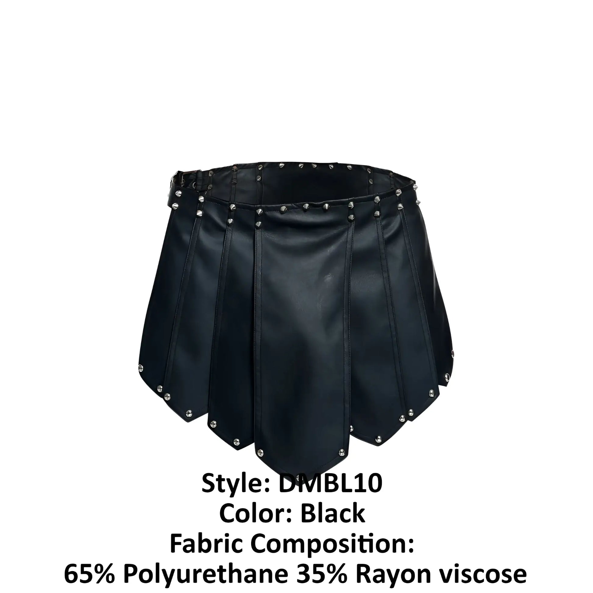 Malebasics dmb10 dngeon black pleated skirt with silver studs made from 65 polyurethane and 35 rayon viscose