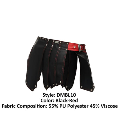 Malebasics dmbl10 dngeon roman skirt black red black and red studded leather skirt with bold edgy design