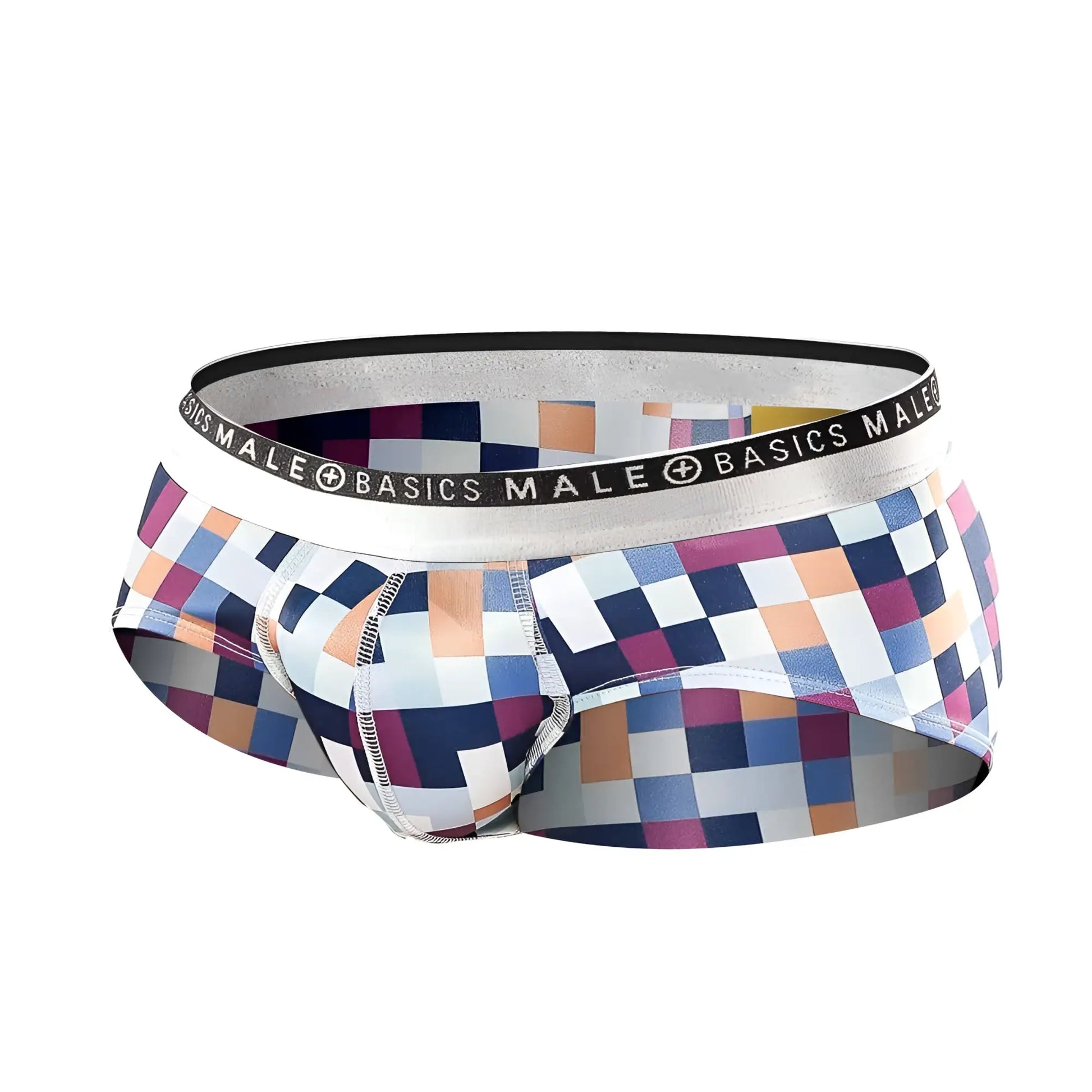 Colorful pixelated pattern malebasics hipster briefs with silver basics male branded waistband for men