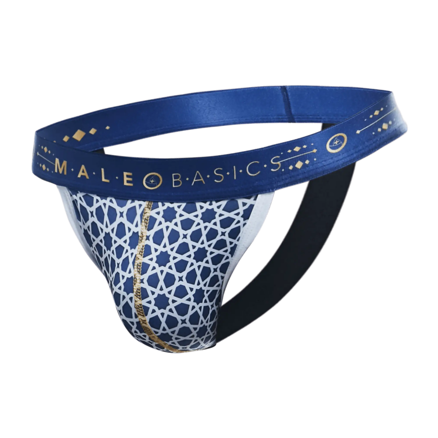 Malebasics hipster jockstrap comics blue and white patterned briefs with gold trim for comfortable everyday wear