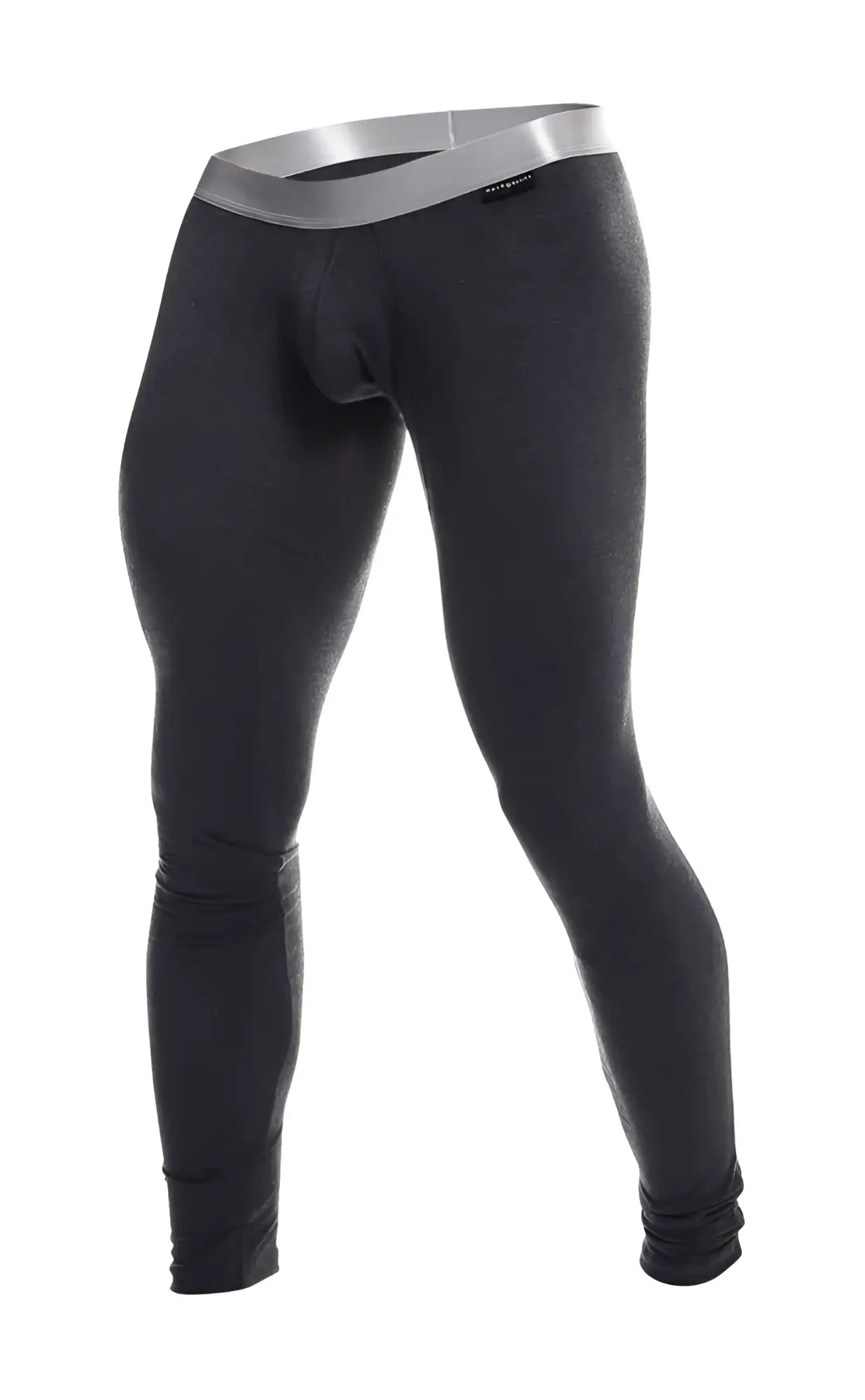 Black men’s compression tights with a silver waistband made of pima cotton from malebasics long john pima