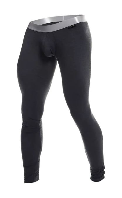 Black men’s compression tights with a silver waistband made of pima cotton from malebasics long john pima