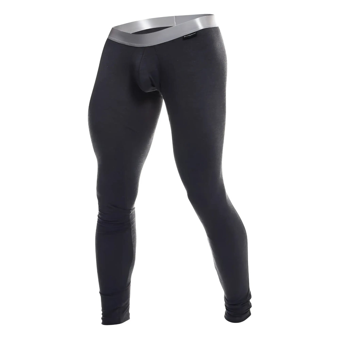 Black men’s compression tights with silver waistband made from pima cotton by malebasics long john series