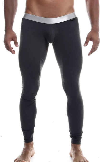 Malebasics long john pima black compression tights with a silver waistband made of pima cotton for men