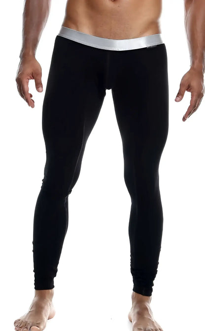 Malebasics long john pima black form-fitting leggings with silver waistband made from soft pima cotton