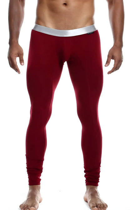 Malebasics long john pima red athletic leggings with silver waistband made of soft breathable fabric