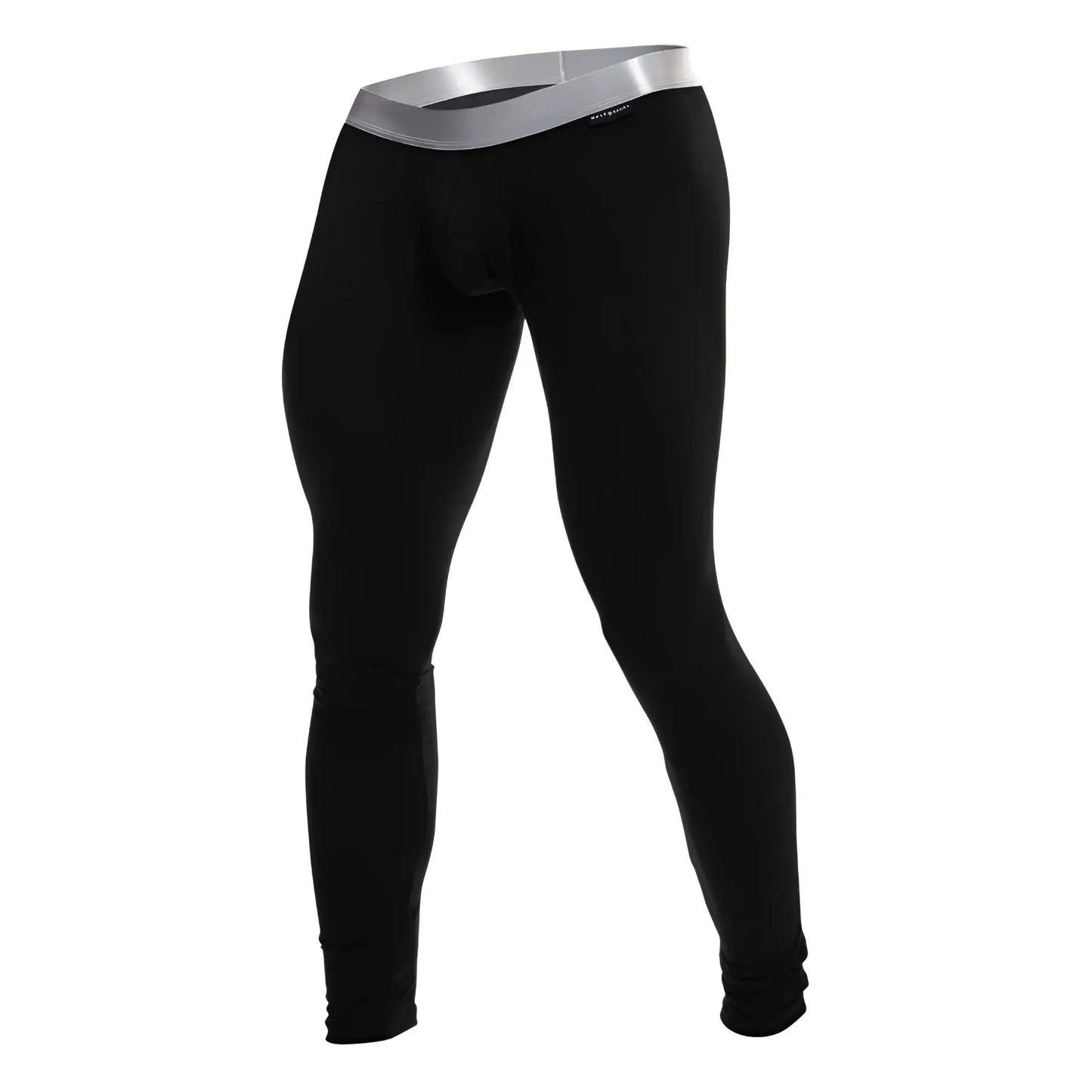Malebasics long john pima black compression leggings with silver waistband for enhanced support and comfort