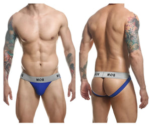 Malebasics mbl107 mob classic fetish jockstrap in blue and gray with snug fit design and 3 inch straps royal color