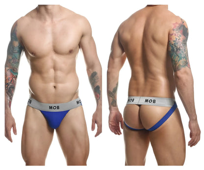 Malebasics mbl107 mob classic fetish jockstrap in blue and gray with snug fit design and 3 inch straps royal color