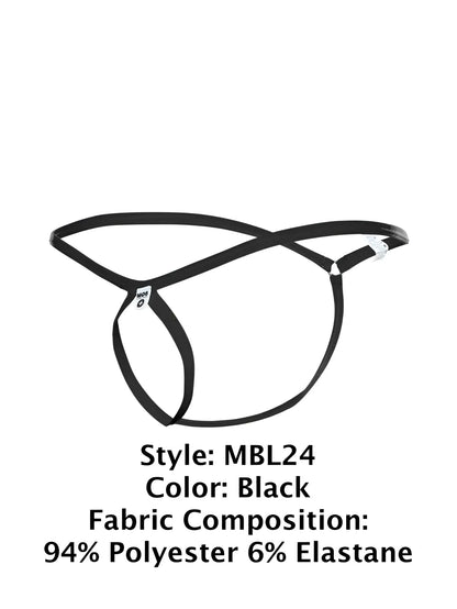 MaleBasics MBL24 Tear Drop thongs black with crisscross design adjustable straps made of polyester and elastane