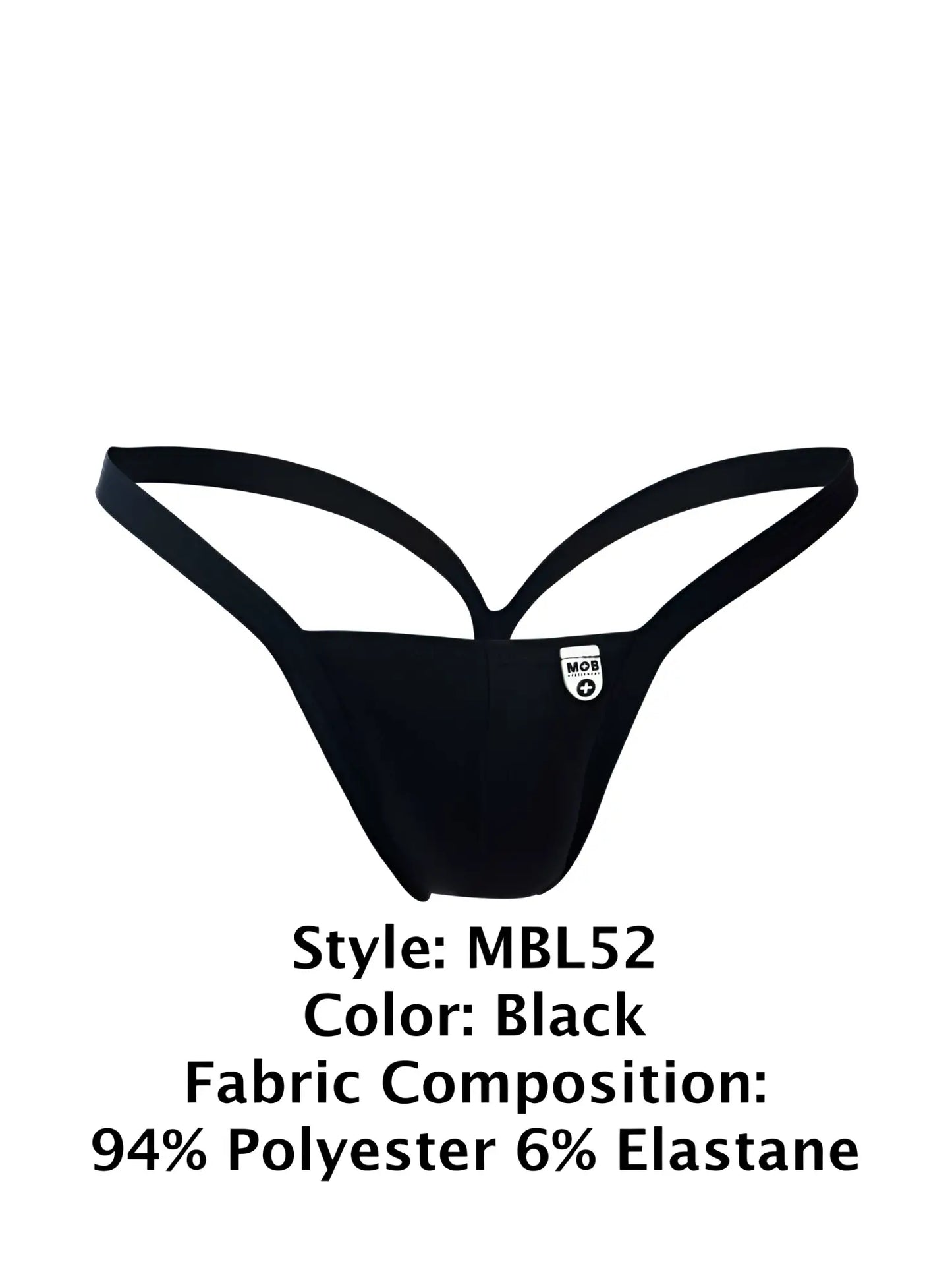 Black mbl52 thong by malebasics made of 94 polyester 6 elastane showing the back side of the product