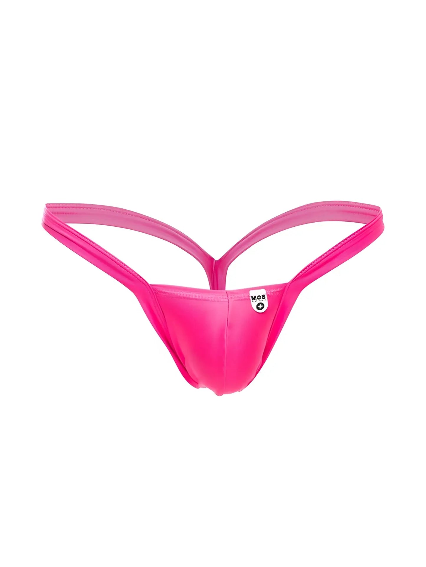 Bright pink malebasics mbl52 y buns seamless thong with thin supportive straps and minimalist design back side view