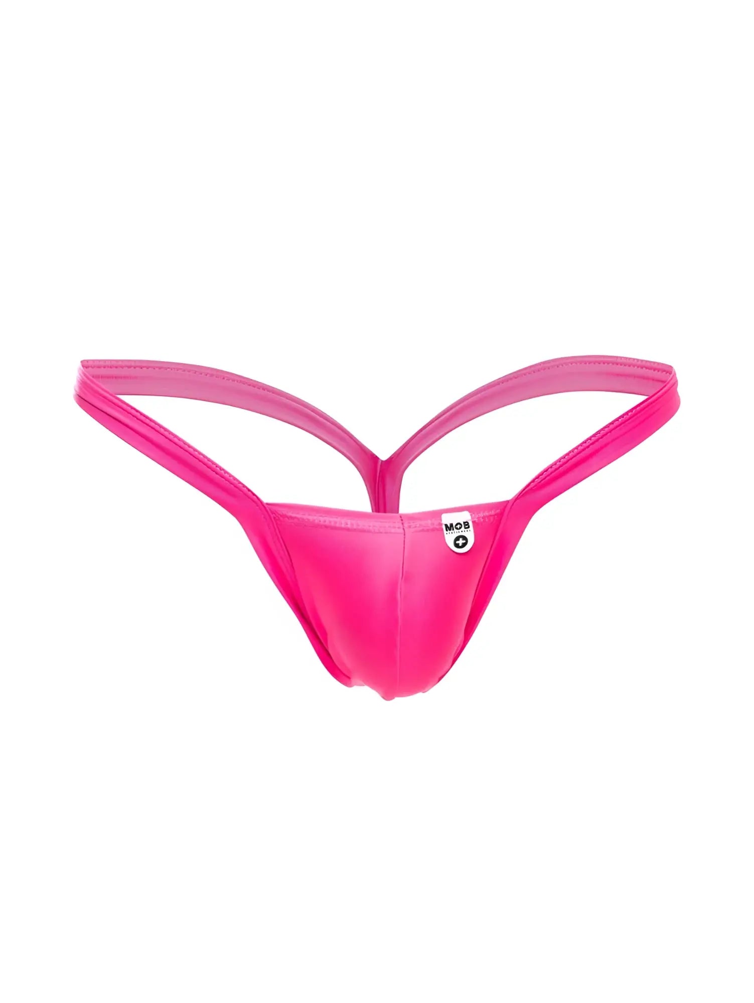 Bright pink malebasics mbl52 y buns seamless thong with thin supportive straps and minimalist design back side view
