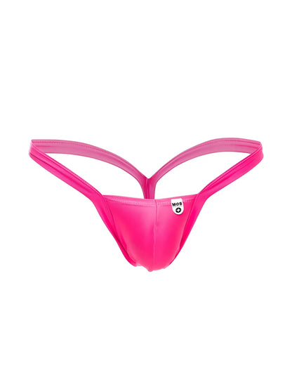 Bright pink malebasics mbl52 y buns seamless thong with thin supportive straps and minimalist design back side view