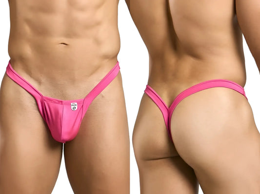 MaleBasics MBL52 Y Buns thong in hot pink with sleek form-fitting design and small white logo on the front