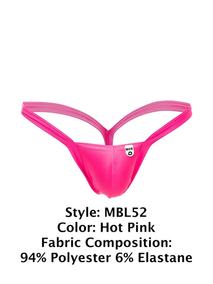 Malebasics mbl52 y buns thong in hot pink with thin supportive straps made of smooth polyester elastane blend