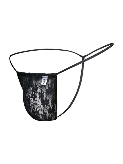 Black lace malebasics mbl59 lace g-string thong with delicate floral pattern and thin elastic straps