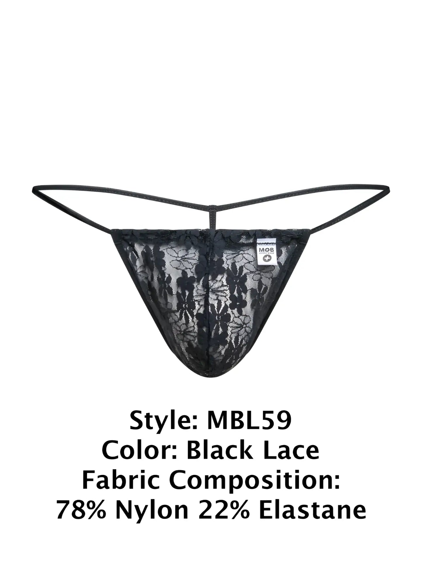 Black lace malebasics mbl59 lace g-string thong with delicate floral patterns and thin elastic straps