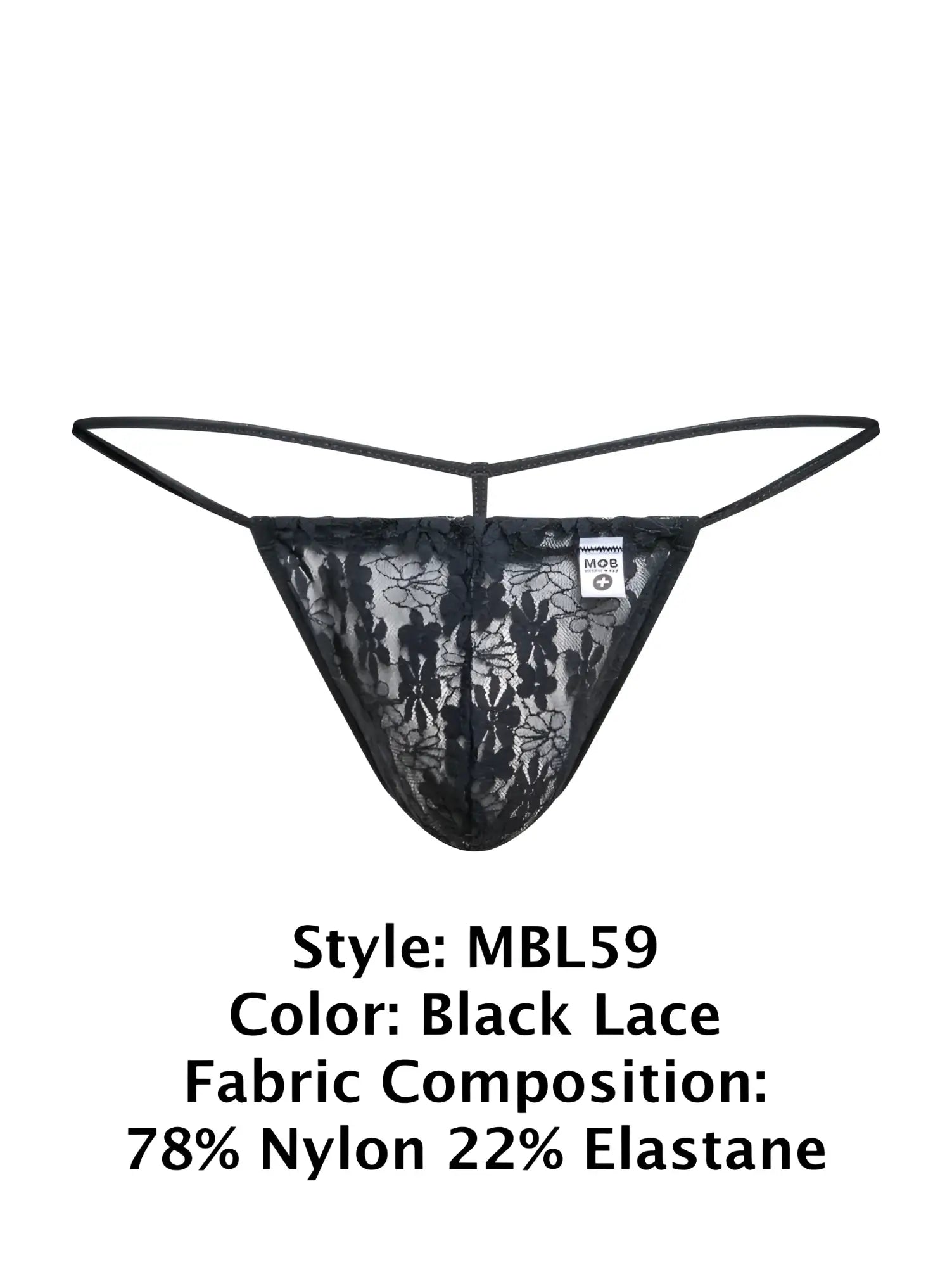 Black lace malebasics mbl59 lace g-string thong with delicate floral patterns and thin elastic straps