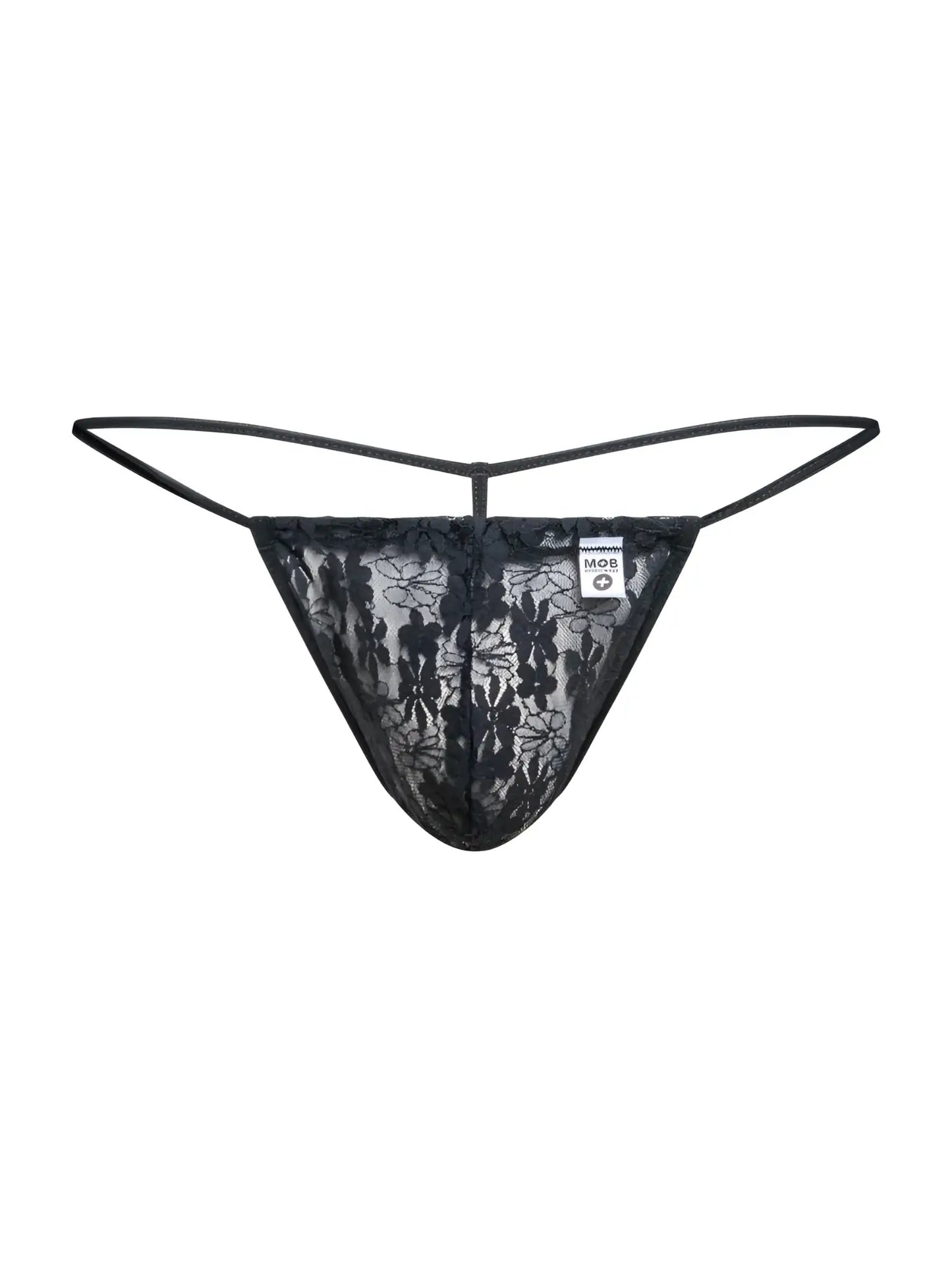 Malebasics mbl59 black lace g-string with floral pattern and thin elastic straps for men