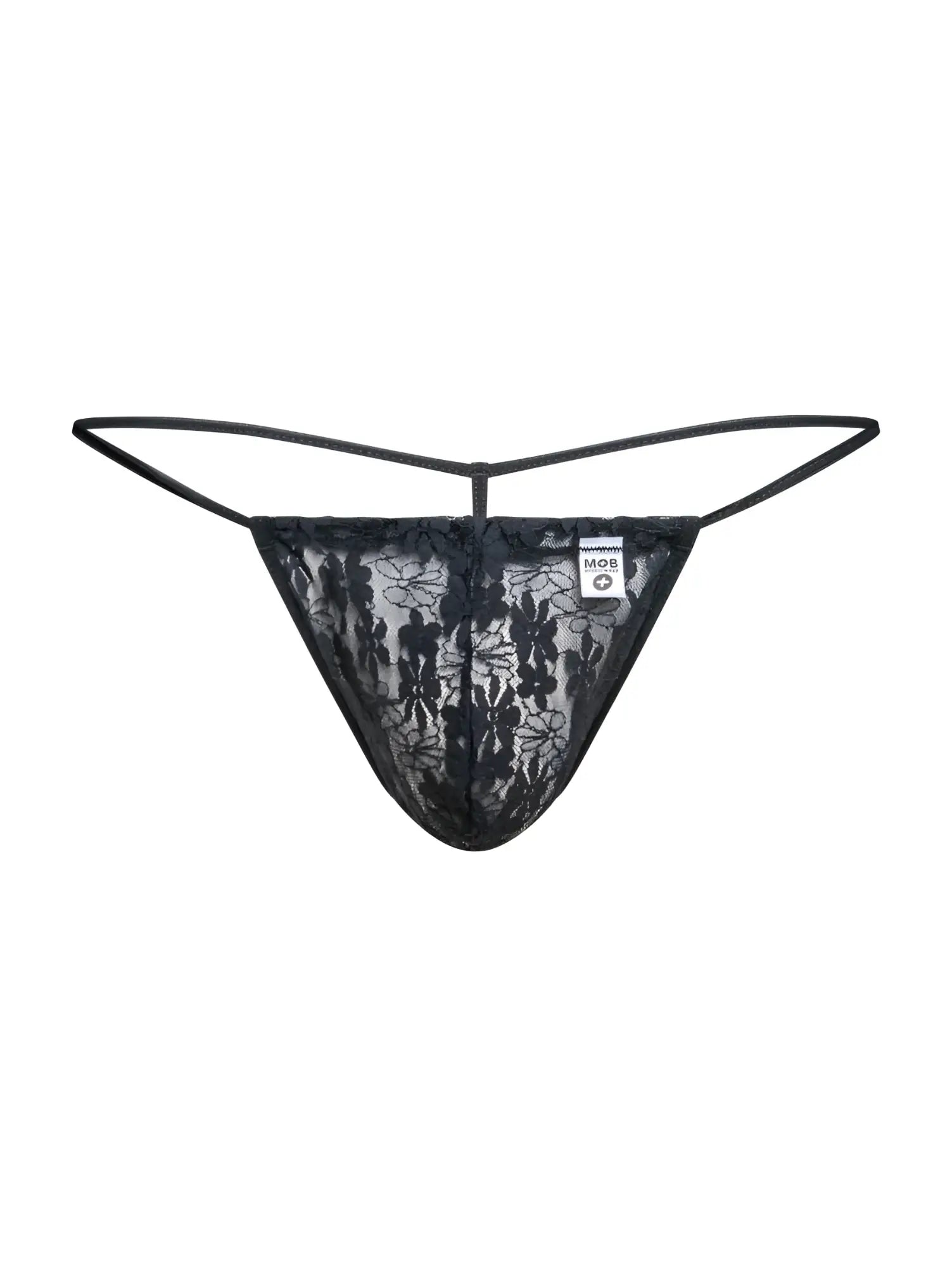 Malebasics mbl59 black lace g-string with floral pattern and thin elastic straps for men