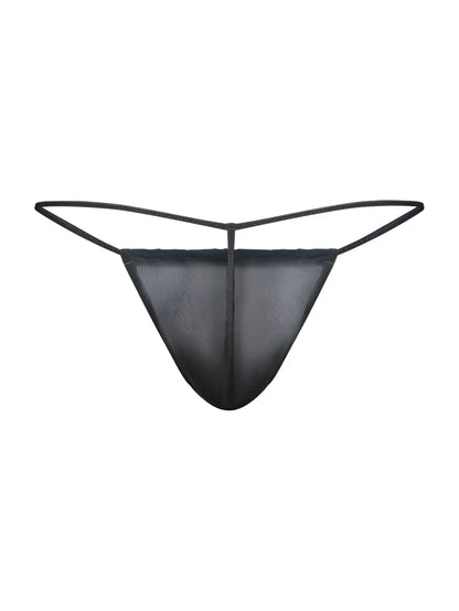 Black mesh thong g-string with thin adjustable elastic straps from malebasics mbl59 showing back side
