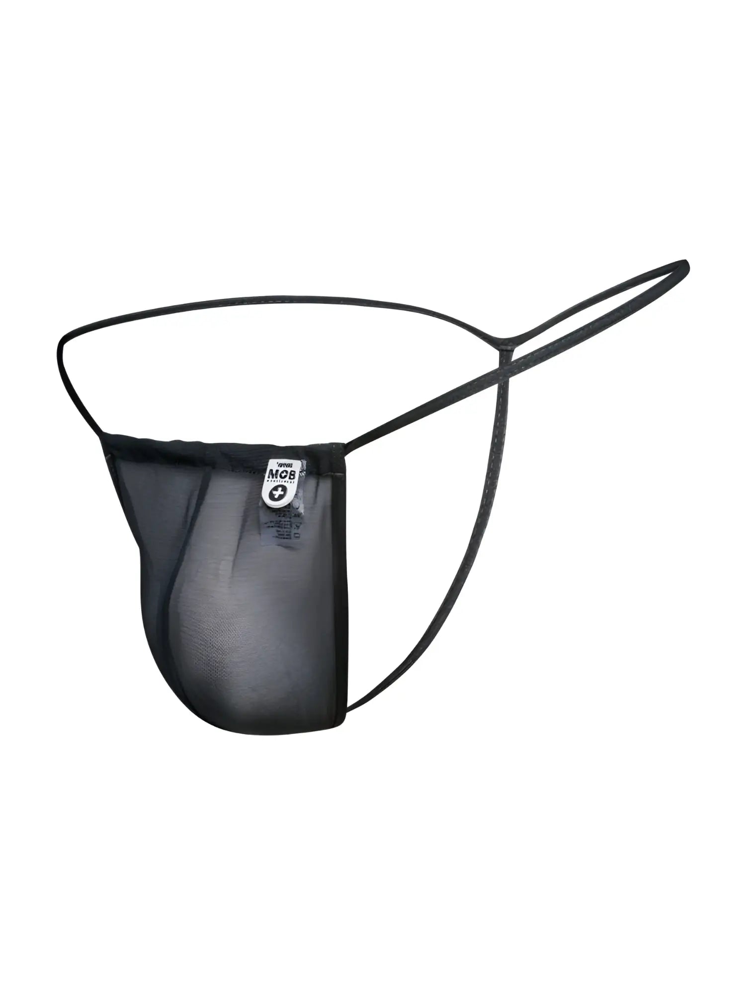 Malebasics mbl59 black mesh g-string thong with thin elastic straps and small white label on the front