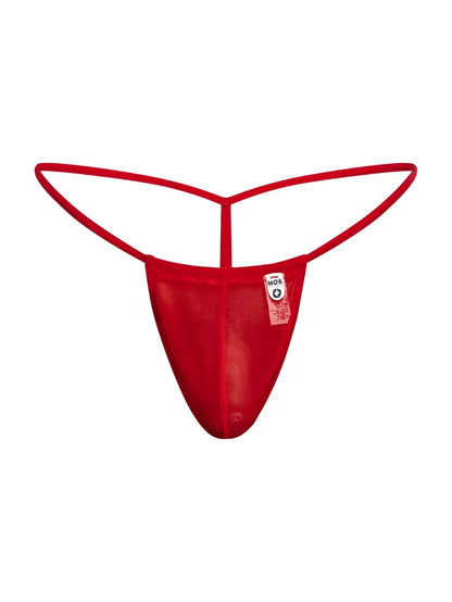 Malebasics mbl59 red mesh g-string thong with thin curved waistband and central strap for men