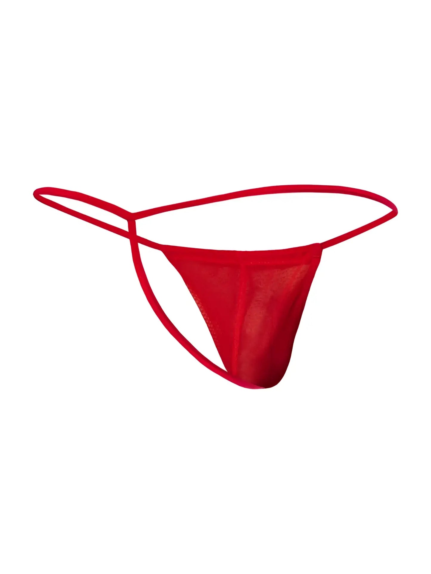 Malebasics mbl59 red mesh g-string made of sheer mesh fabric with thin matching elastic straps shown from back side